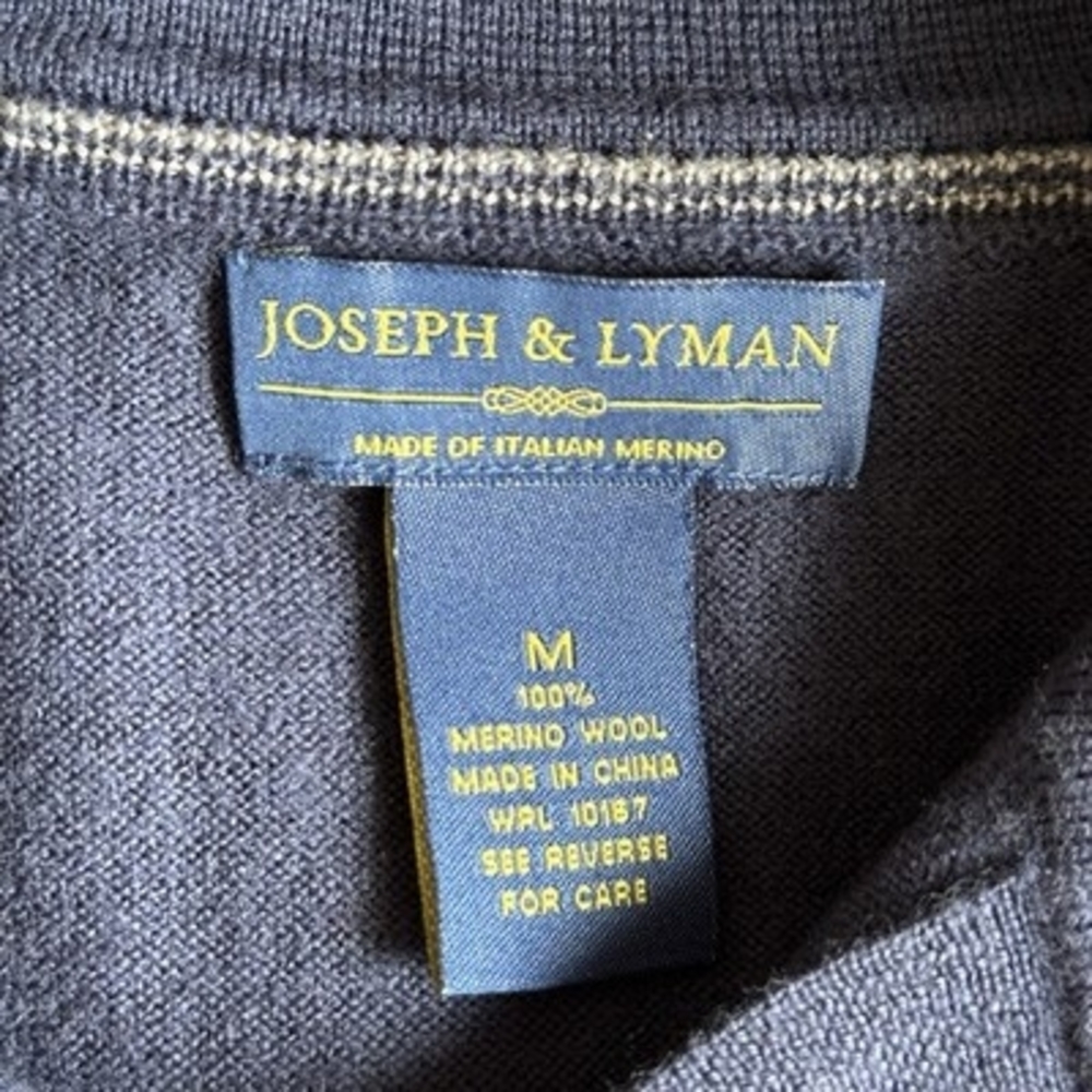 Joseph & Lyman Mens M Blue Italian Merino Wool Knitted Polo Sweater VG - Picture 8 of 8